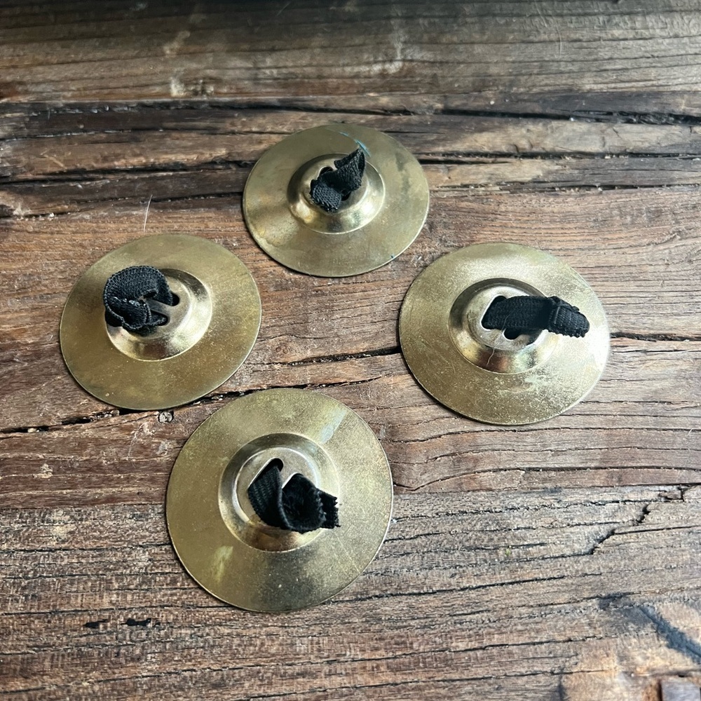Vintage Brass Ornate Finger Cymbals Belly Dancing Set Of 4